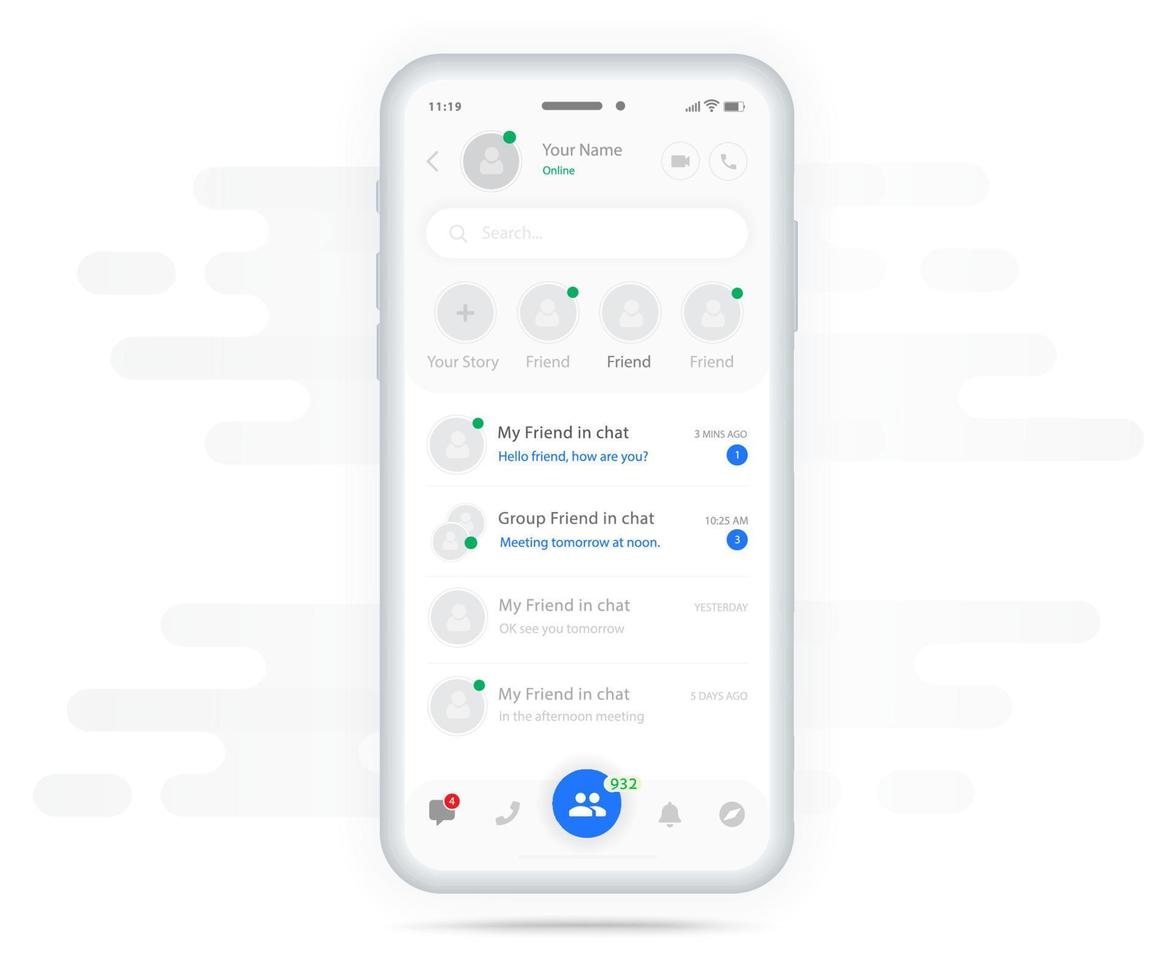 chatt ui Ansökan design begrepp, social nätverk budbärare kommunikation service skärm mall, mobil telefon leva chatt lådor, smartphone uppkopplad app på skärm, vektor platt stil illustration, ux ui