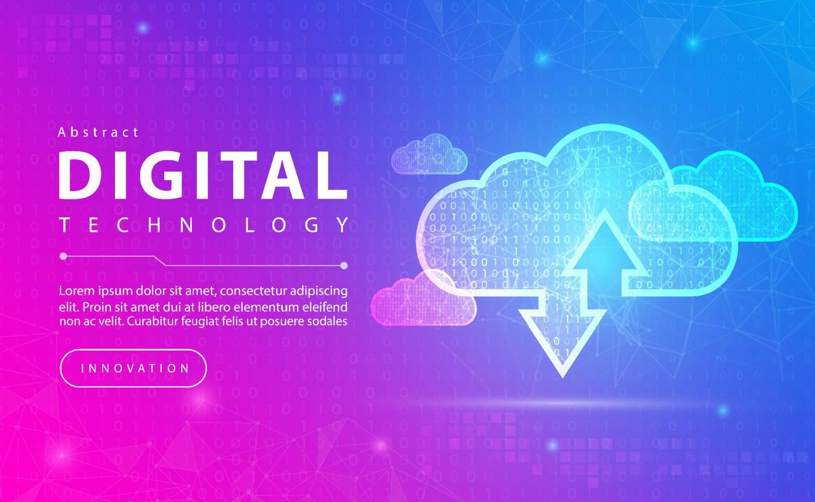 Digitaltechnik und Cloud-Computing-Banner, rosafarbenes blaues Hintergrundkonzept mit Lichteffekten der Technologielinie, abstrakte Technologie, großes Rechenzentrum, Cloud-Speicher, Illustrationsvektor für Grafikdesign vektor