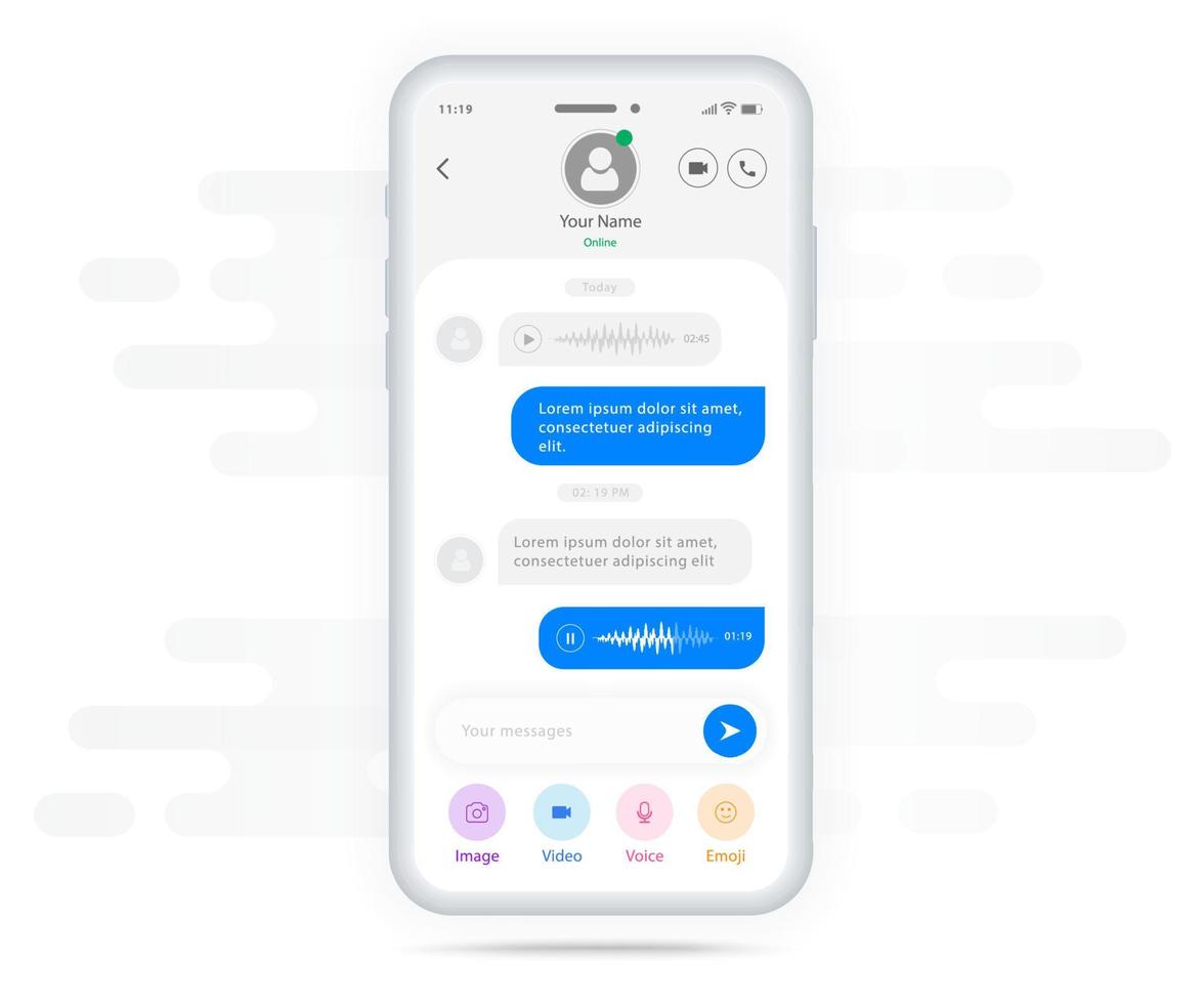 chatt ui Ansökan design begrepp. social nätverk kommunikation service skärm mall. mobil telefon leva chatt lådor. smartphone uppkopplad app på skärm. vektor platt stil illustration, ux ui