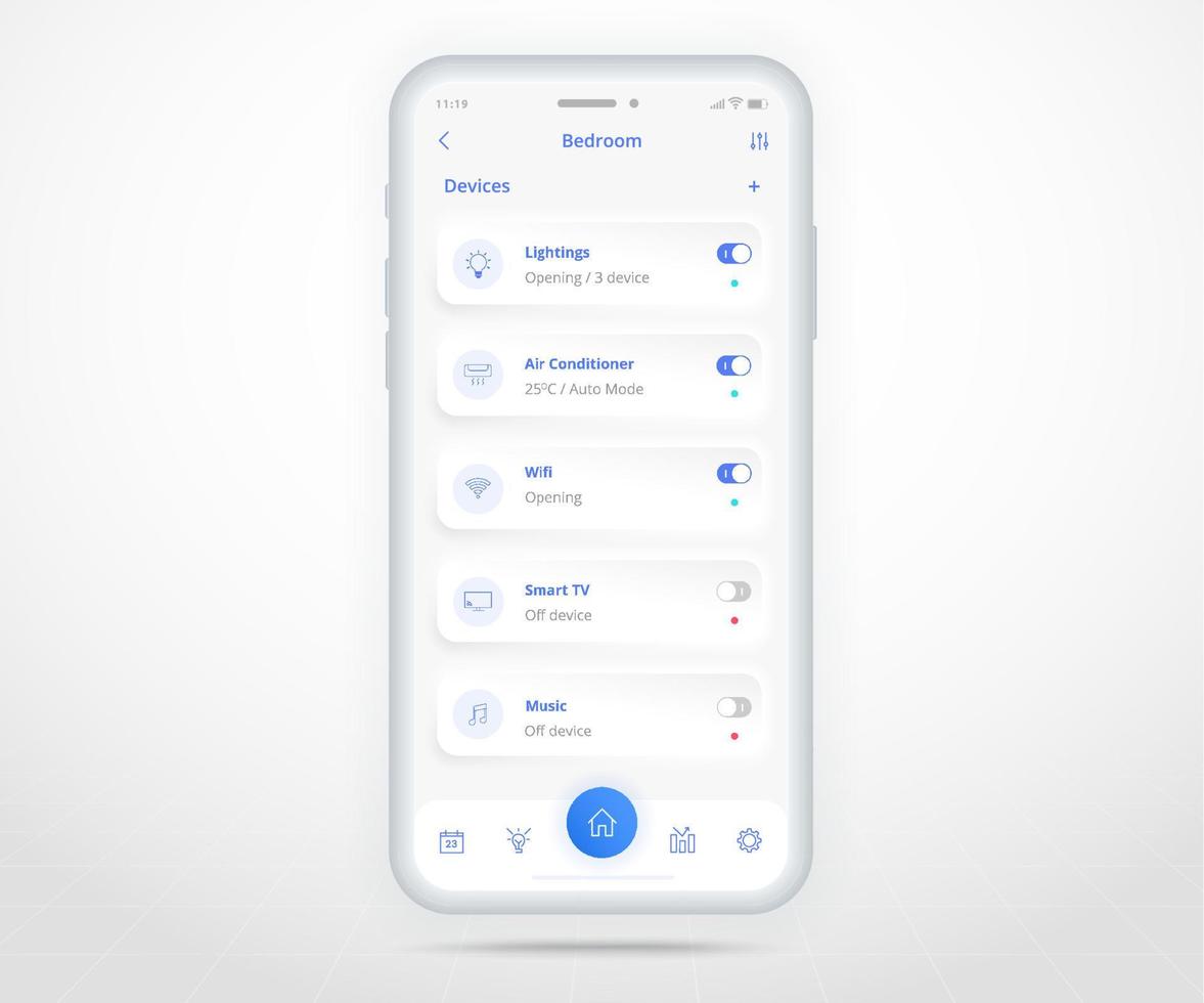 smartphone smart Hem kontrollerade app ux ui, iot internet av saker teknologi, digital framtida Hem automatisering teknik, smart enheter Ansökan telefon, wiFi cCTV belysning uppvärmning luft, vektor illustration