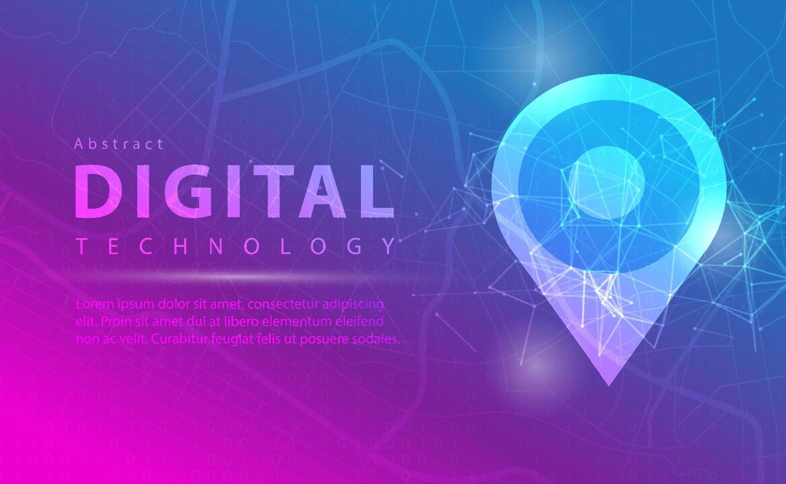 digitales technologiefahnenrosa-blauer hintergrundkonzept mit technologielinienlichteffekten, abstrakter technologie, karten-gps-navigation, smartphone-kartenanwendung, illustrationsvektor für grafikdesign vektor