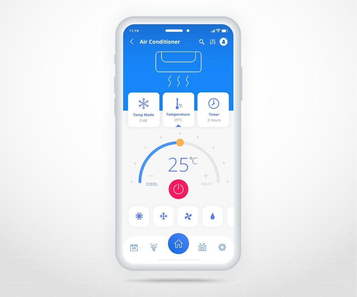 smartphone smart Hem kontrollerade app ux ui, iot internet av saker teknologi, digital framtida Hem automatisering teknik, smart enheter Ansökan telefon, wiFi cCTV belysning uppvärmning luft, vektor illustration