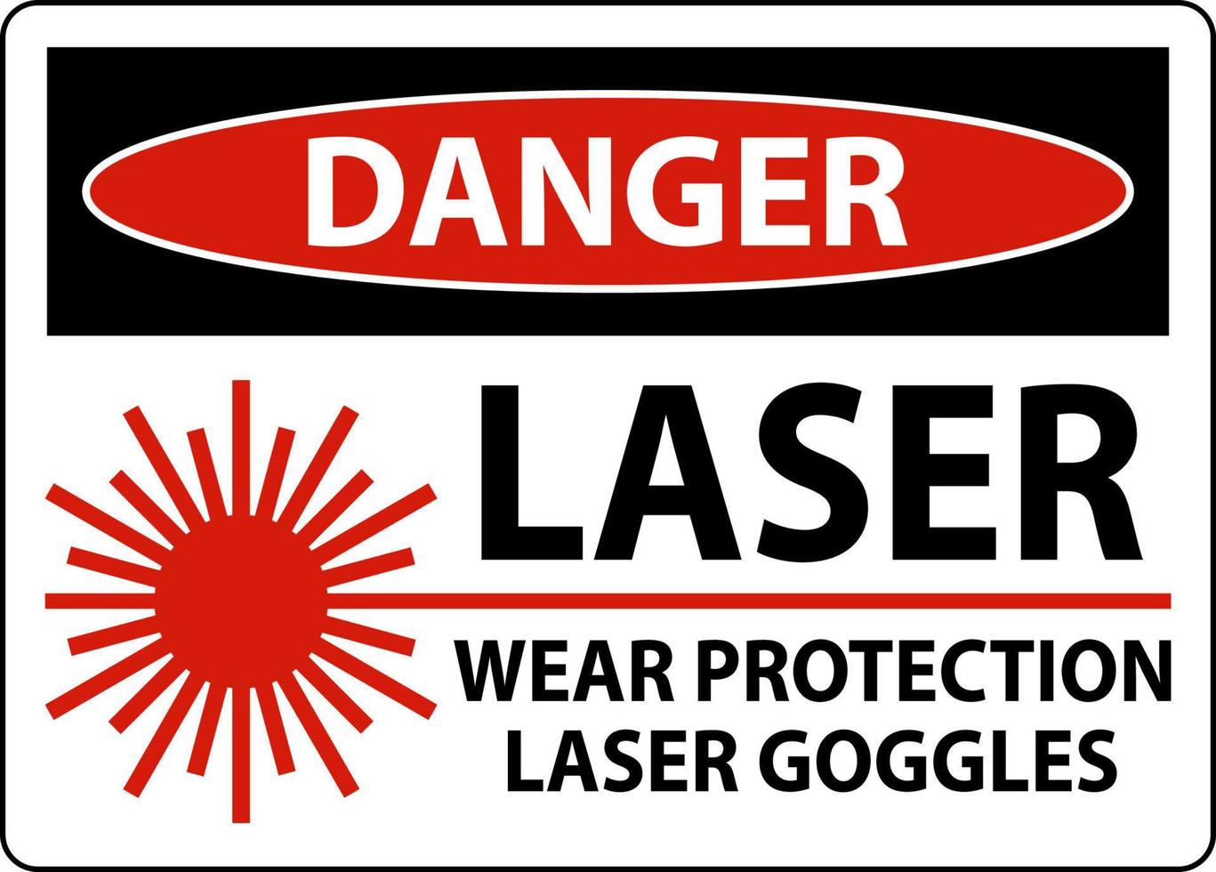 Gefahr Laser tragen Laserschutzbrille Schild auf weißem Hintergrund vektor