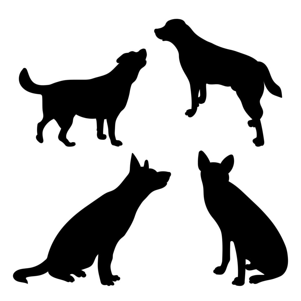 silhuetter av hundar i annorlunda poserar, uppsättning silhuetter av djur vektor