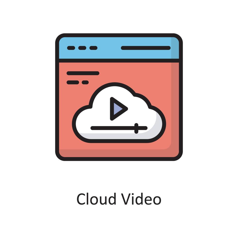 Cloud-Video-Vektor gefüllt Umriss-Icon-Design-Illustration. cloud computing-symbol auf weißem hintergrund eps 10 datei vektor