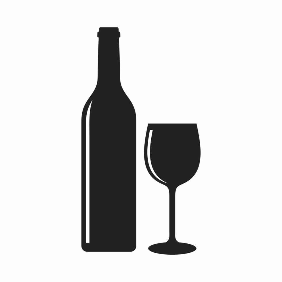flaska och glas vin ikon vektor