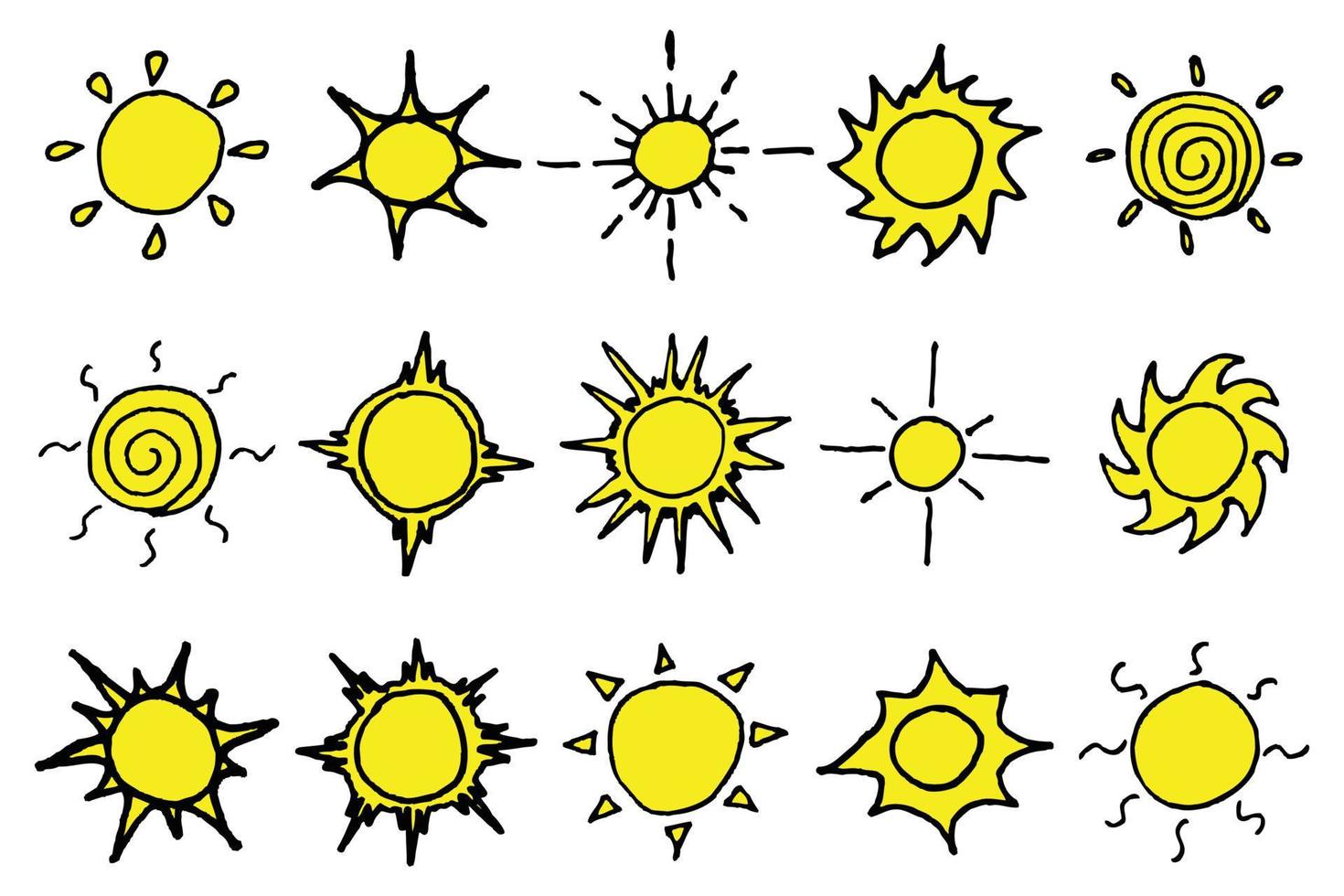Sol ikon hand dragen Färg klotter vektor
