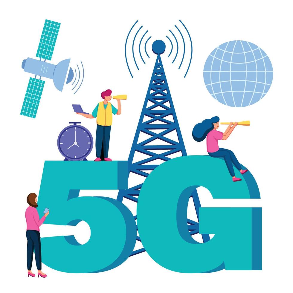 illustration design av aktiviteter enklare med hastighet på 5g lte internetnätverk anslutet till satellit. vektor kan användas till målsida, webb, webbplats, affisch, mobilappar, broschyrannonser, flygblad, kort