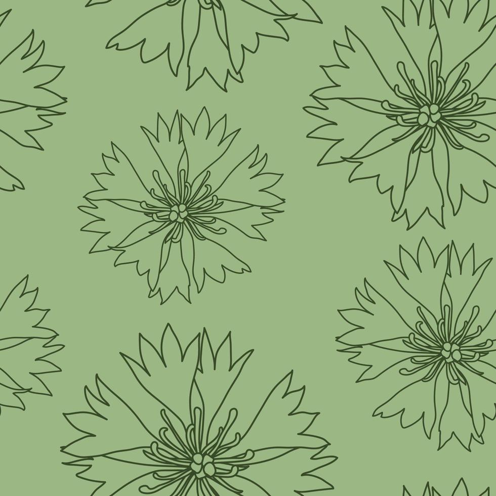 nahtloses muster mit grünen kornblumenblumen, blumengrafikdesign vektor