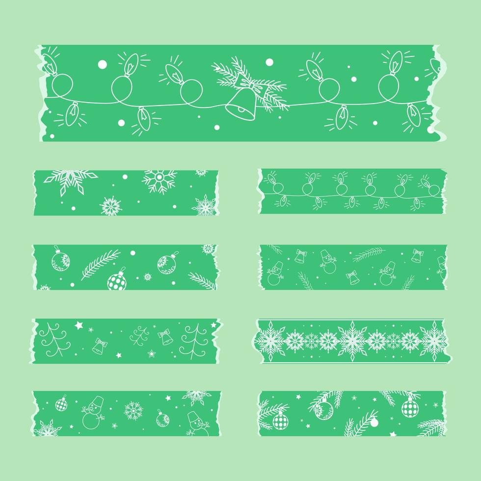 grüne bänder washi tape aufkleber set weihnachtsthema neujahr clipart vektor