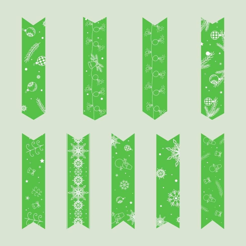 satz von grünen weihnachtsklebebändern neujahrscliparts vektor
