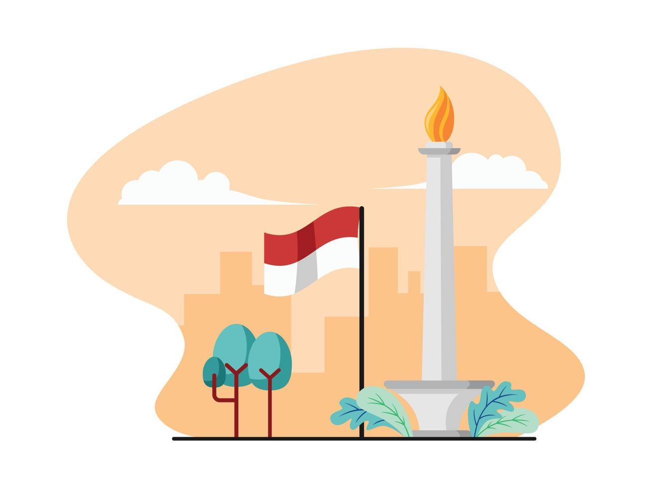 illustration av platt design av monas med indonesiska flagga - platt design vektor illustration