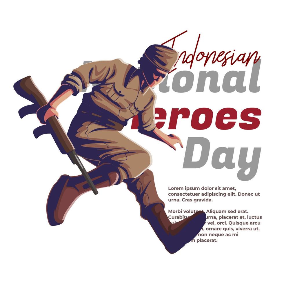 Illustration zum Tag des indonesischen Helden über einen Soldaten, der einen Angriff vermeidet vektor
