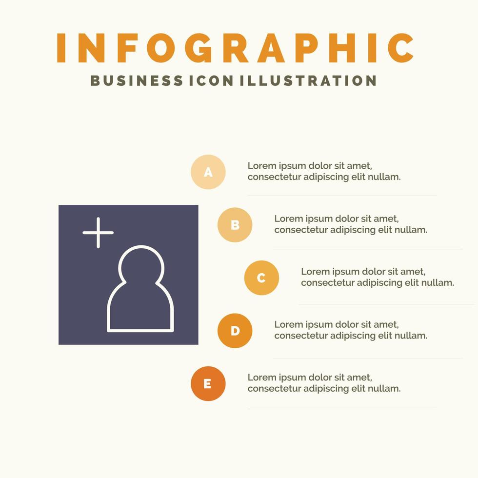 Kamera Bild hinzufügen festes Symbol Infografiken 5 Schritte Präsentationshintergrund vektor