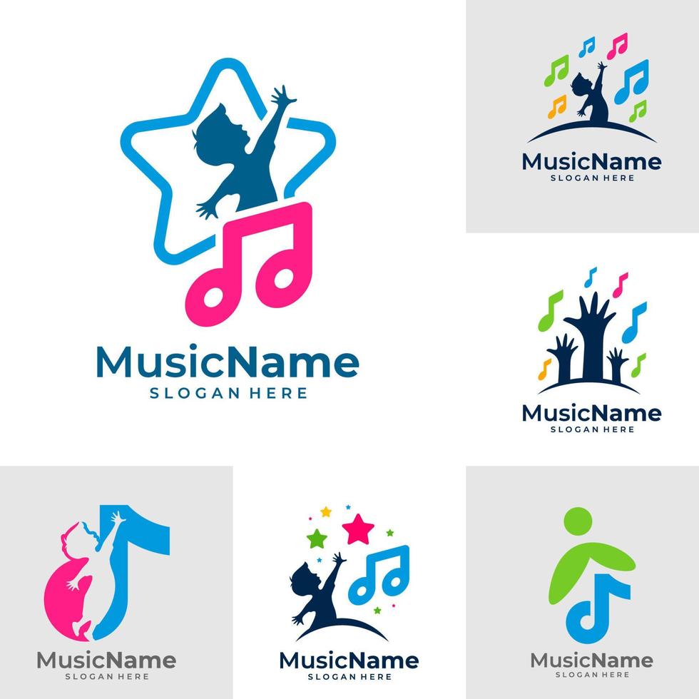 uppsättning av musik barn logotyp vektor ikon illustration. barn musik logotyp design mall