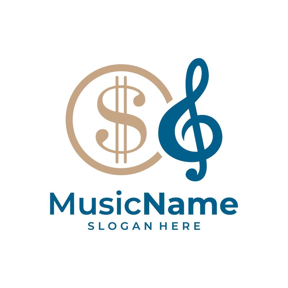 Geld-Musik-Logo-Vektor. Vorlage für das Design des Logos für Musikgeld vektor