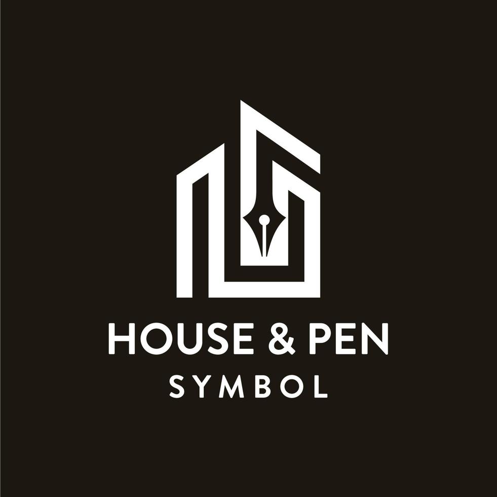 enkel byggnad hus med penna tecken symbol logotyp design vektor