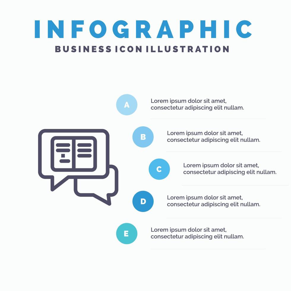 Chat-Nachrichten Popup-SMS-Liniensymbol mit 5 Schritten Präsentation Infografiken Hintergrund vektor