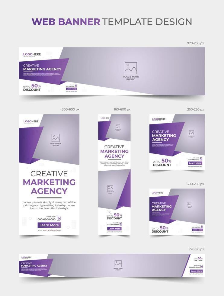 Webanzeigen für kreative Marketingagenturen und Web-Banner-Vorlagen-Bundle-Design vektor