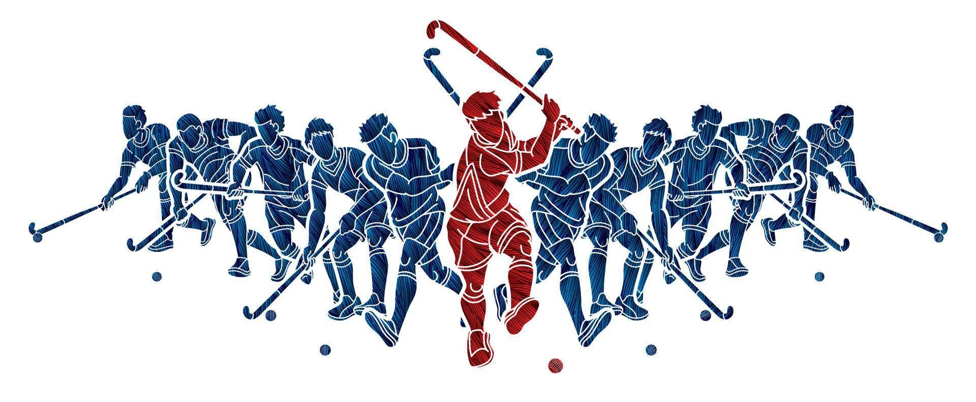 silhuett team fält hockey sport manlig spelare verkan vektor