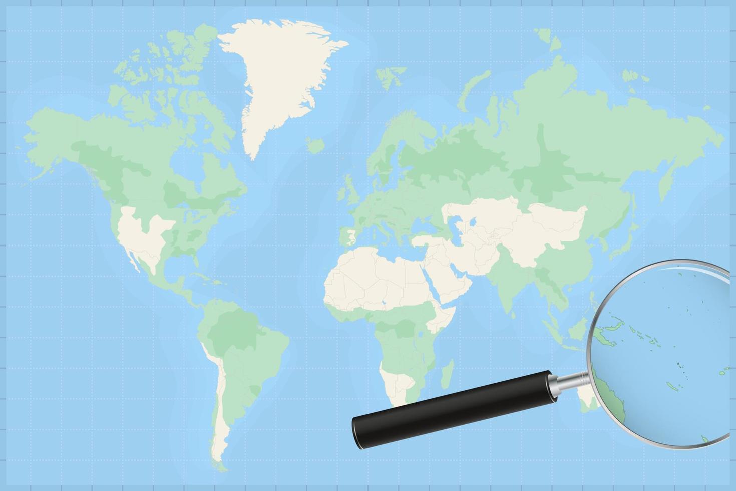 Karta av de värld med en förstorande glas på en Karta av vanuatu. vektor