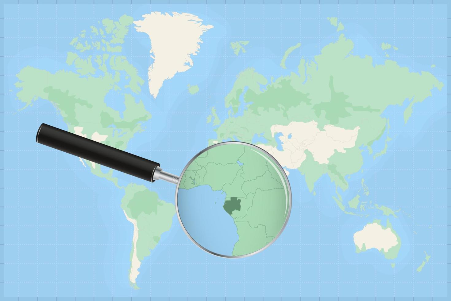 Weltkarte mit einer Lupe auf einer Karte von Gabun. vektor