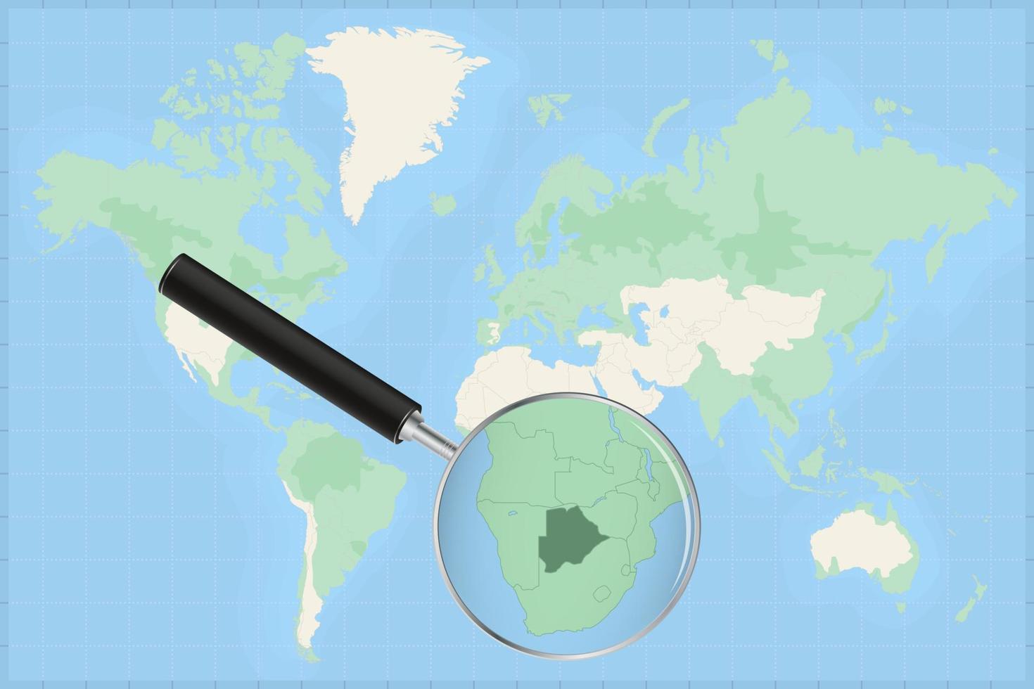 Karta av de värld med en förstorande glas på en Karta av botswana. vektor