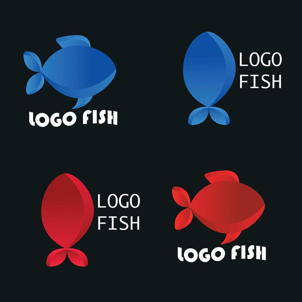 eine reihe von fischlogos. Fischlogo in Rot und Blau. Logo für den Laden. Druck für Kleidung. vektor