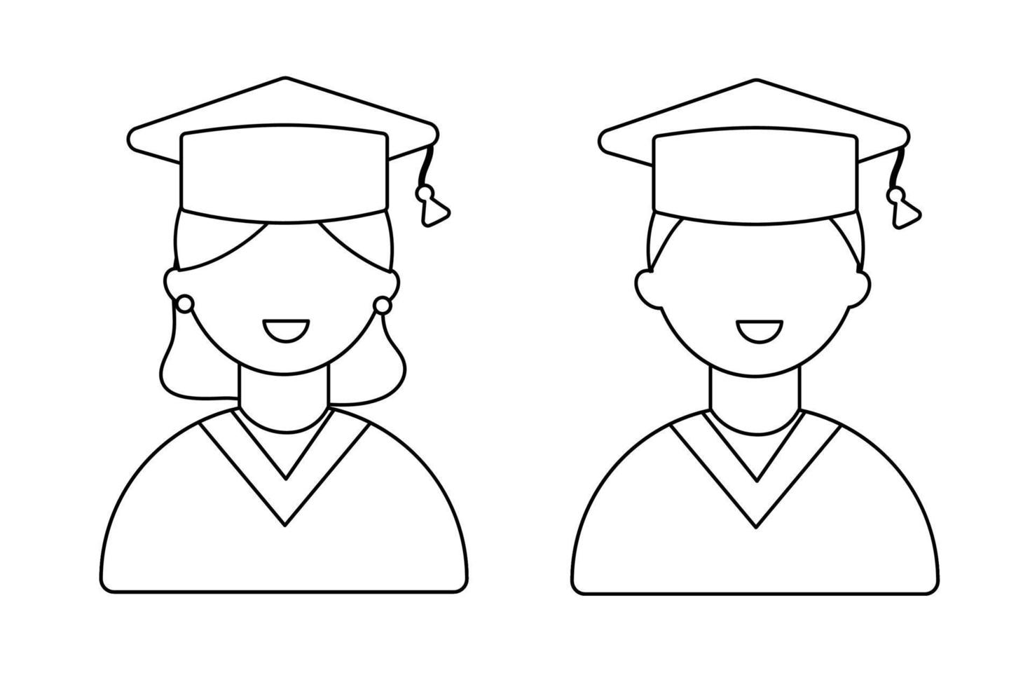 en studerande ler på gradering dag. man och kvinna i linje stil. vektor illustration.
