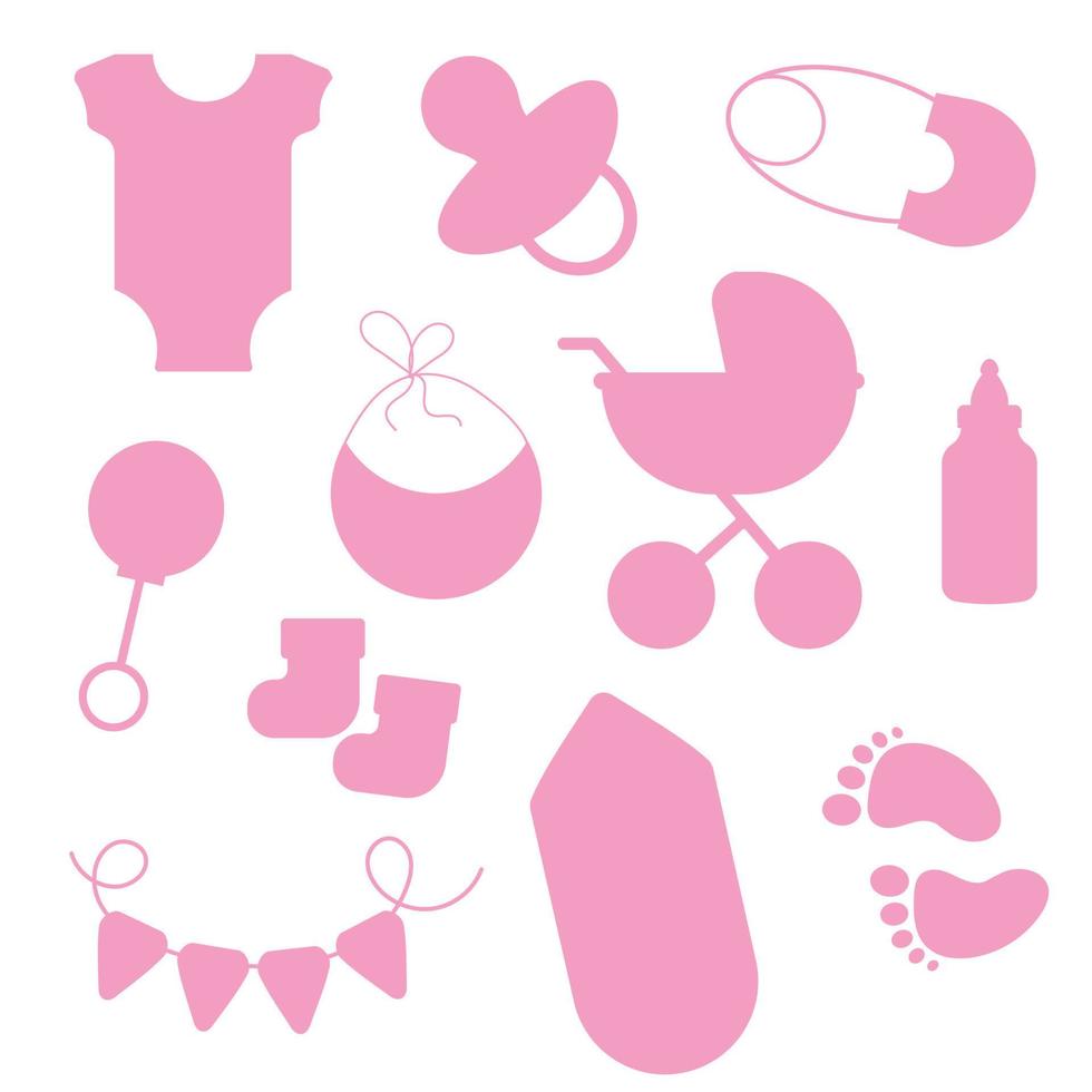 satz rosa silhouettenelemente für babypartys. Vektor-Illustration vektor