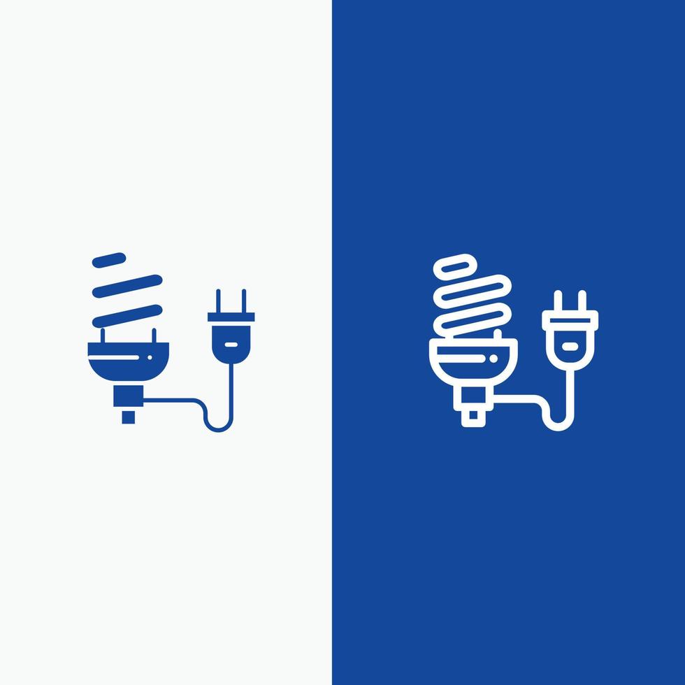 Glühbirne wirtschaftliche elektrische Energie Glühbirnenstecker Linie und Glyphe solides Symbol blaue Bannerlinie und Glyphe vektor