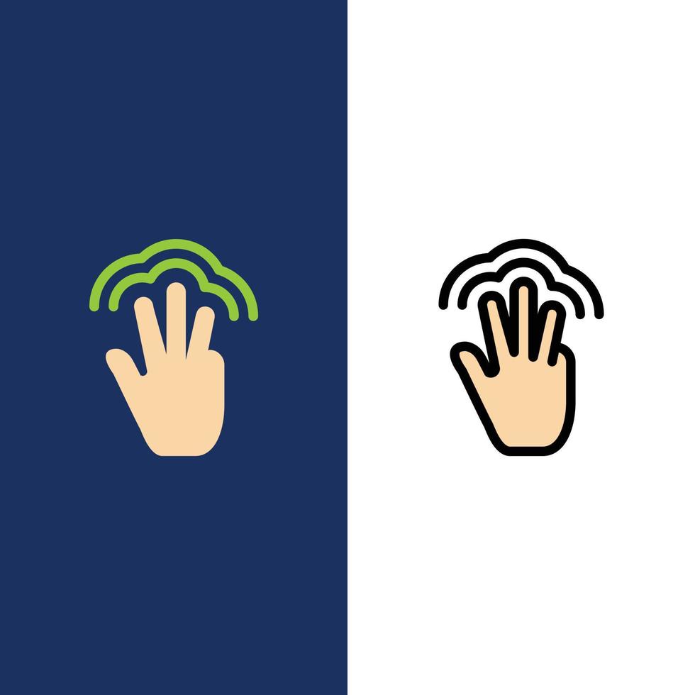 Finger Gesten Handschnittstelle mehrere Touch-Icons flach und Linie gefüllt Icon Set Vektor blau zurück