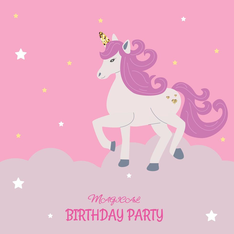 inbjudan till en magisk födelsedag fest med en enhörning vektor
