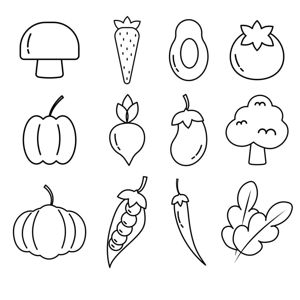 Reihe von Symbolen Gemüse in Schwarz und Weiß vektor