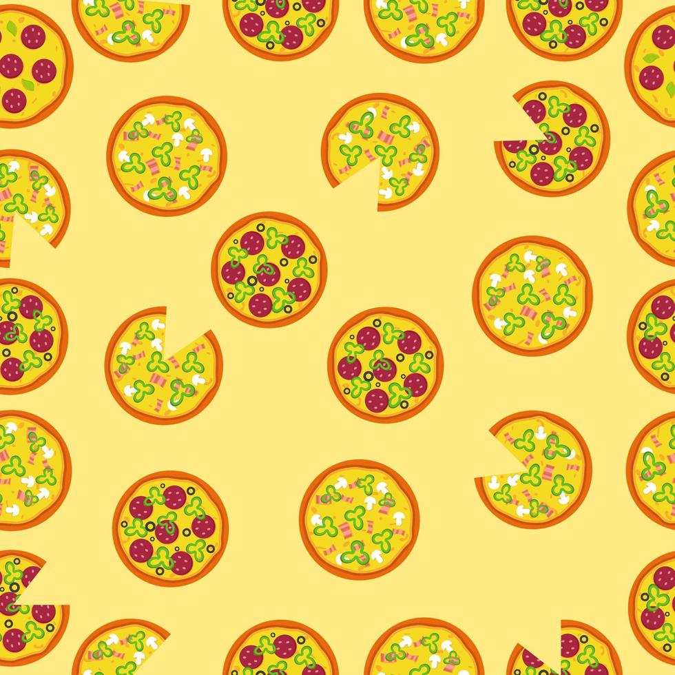 sömlös hela pizza mönster snabb mat vektor