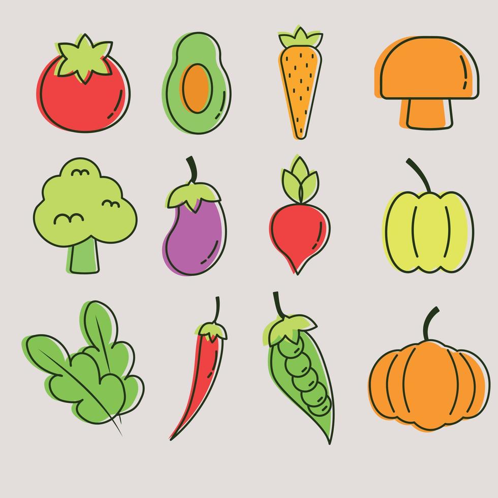 en uppsättning av ikoner av grönsaker i saftig färger vektor
