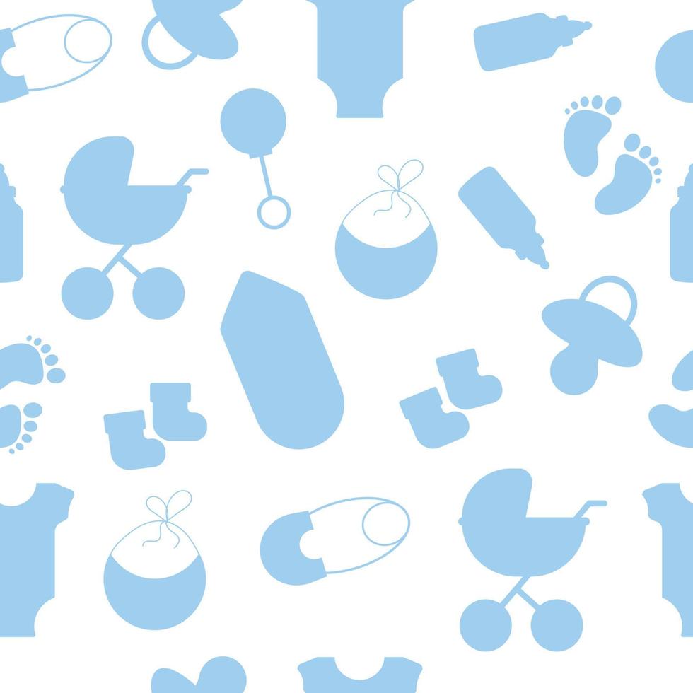sömlös blå silhuett mönster bebis dusch. vektor illustration
