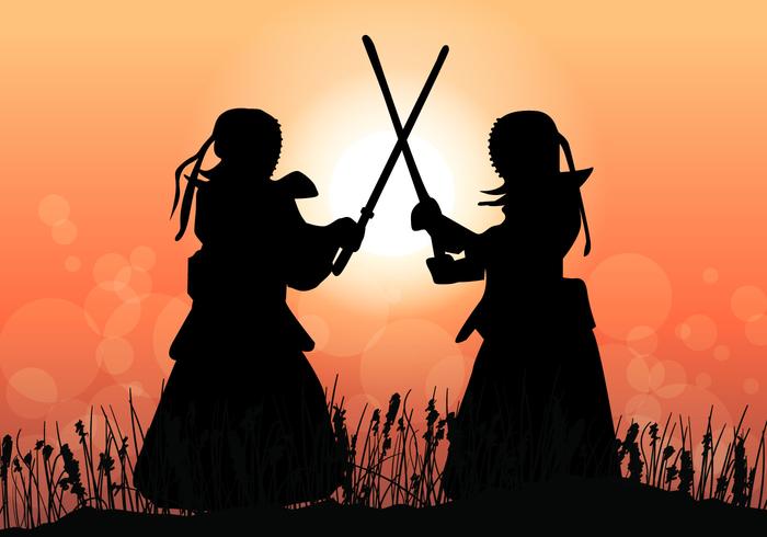 Kendo Meisterkampf im Sonnenuntergang vektor