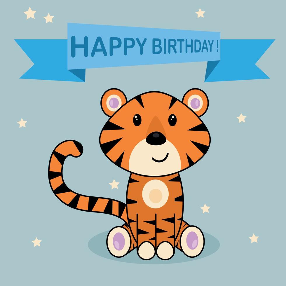 Tiger. alles gute zum geburtstag auf blauem hintergrund. vektor