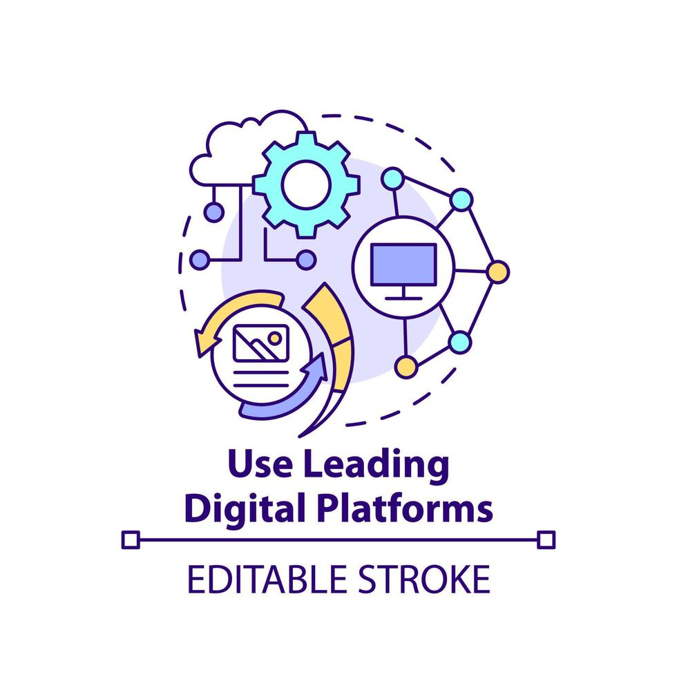 använda sig av ledande digital plattformar begrepp ikon. digital först strategi abstrakt aning tunn linje illustration. isolerat översikt teckning. redigerbar stroke. vektor