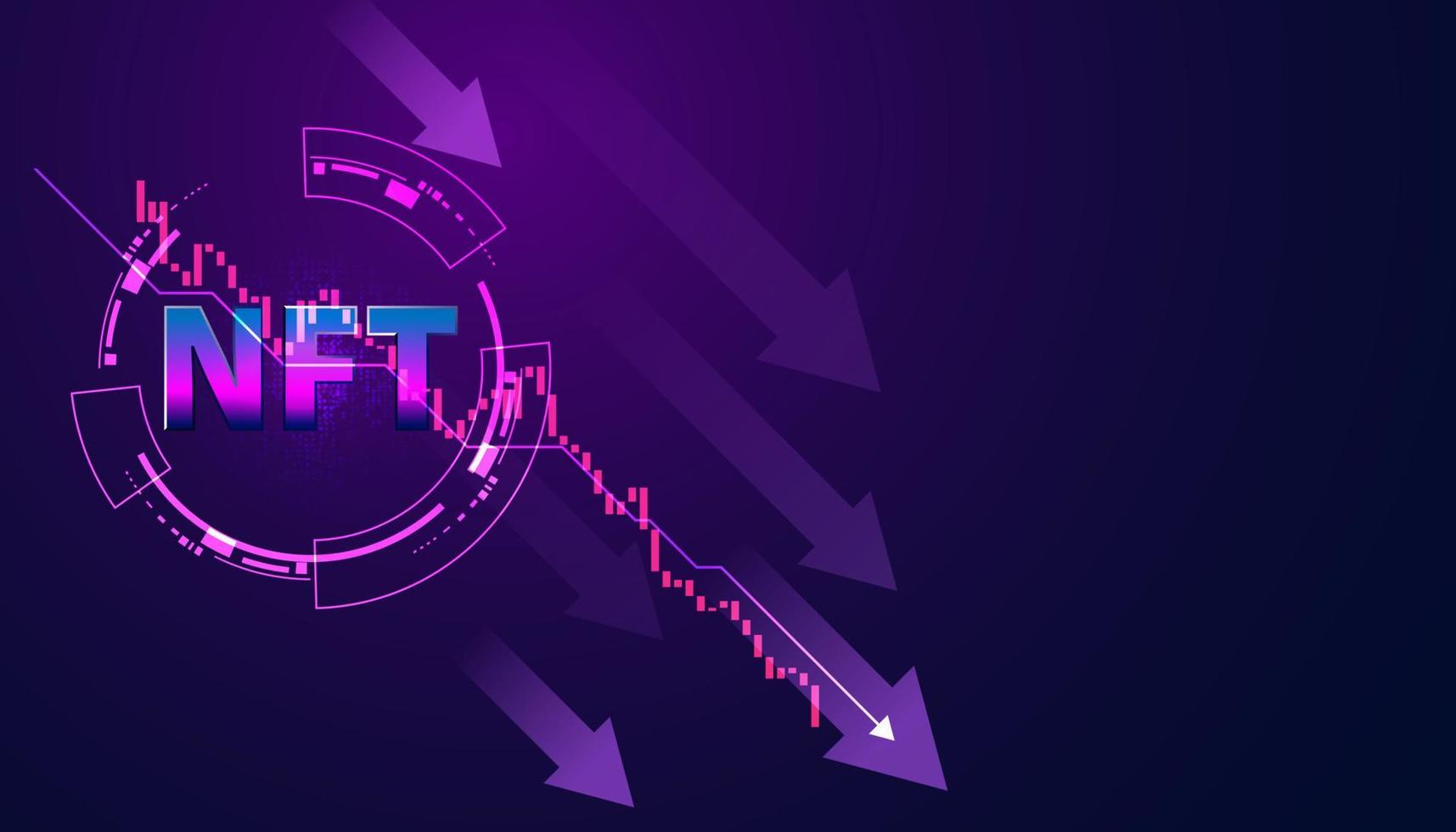 abstraktes digitales nft-handelsbild im abwärtstrend, der vom höchsten punkt auf dem hintergrund absteigt, um text einzugeben vektor