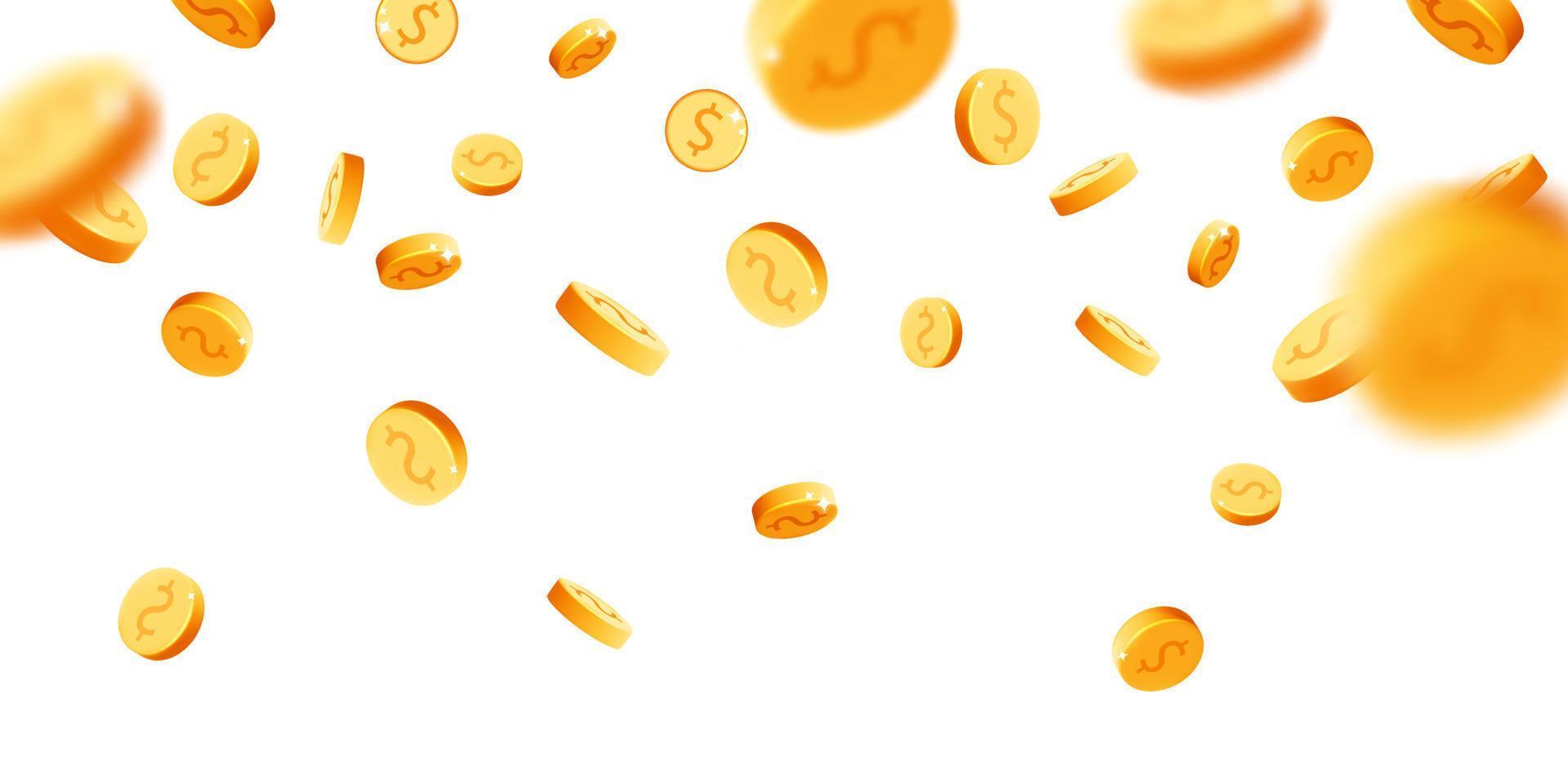 3D-Vektor realistisch rendern herunterfallende Golddollarmünzen regen Bannerdesign vektor