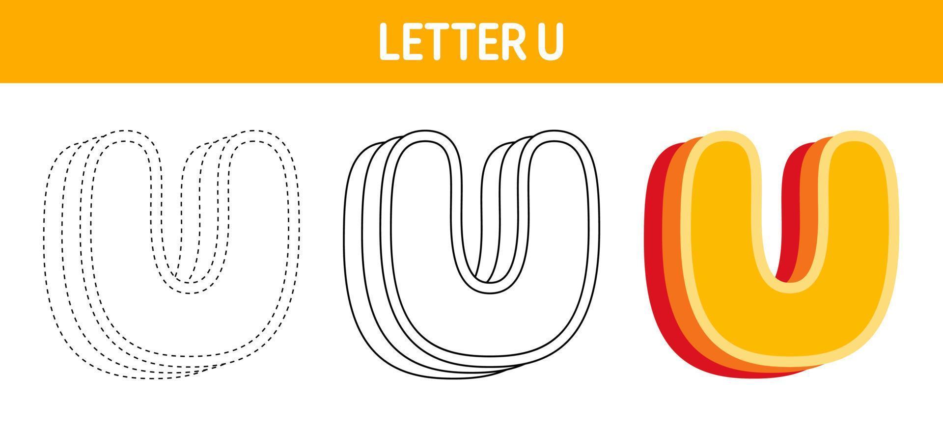 brev u orange, spårande och färg kalkylblad för barn vektor