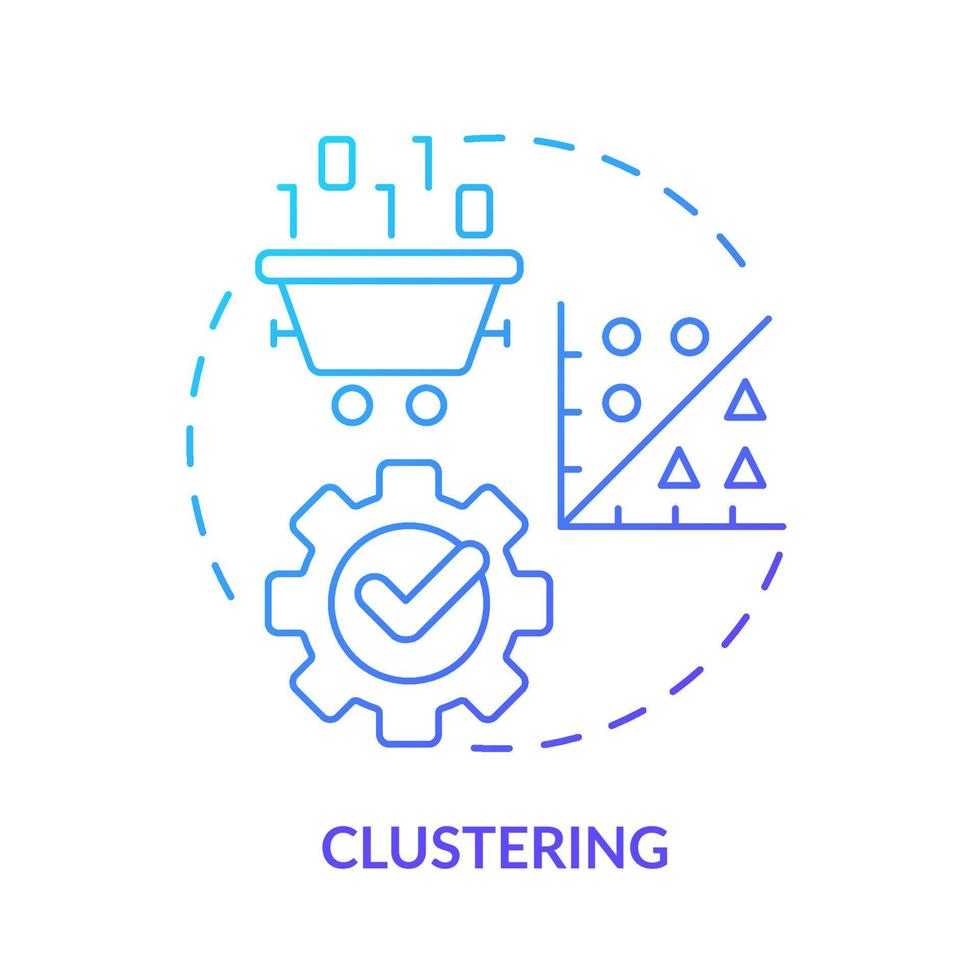 Symbol für das Clustering-Konzept des blauen Farbverlaufs. Data-Mining-Technik abstrakte Idee dünne Linie Abbildung. Hierarchische Datensegmentierung. isolierte Umrisszeichnung. vektor