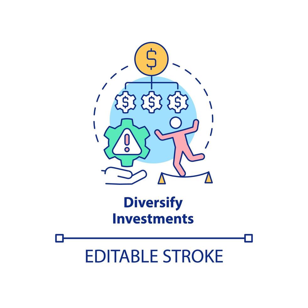 diversifiera investeringar begrepp ikon. ytterligare steg till risk förvaltning abstrakt aning tunn linje illustration. isolerat översikt teckning. redigerbar stroke. vektor