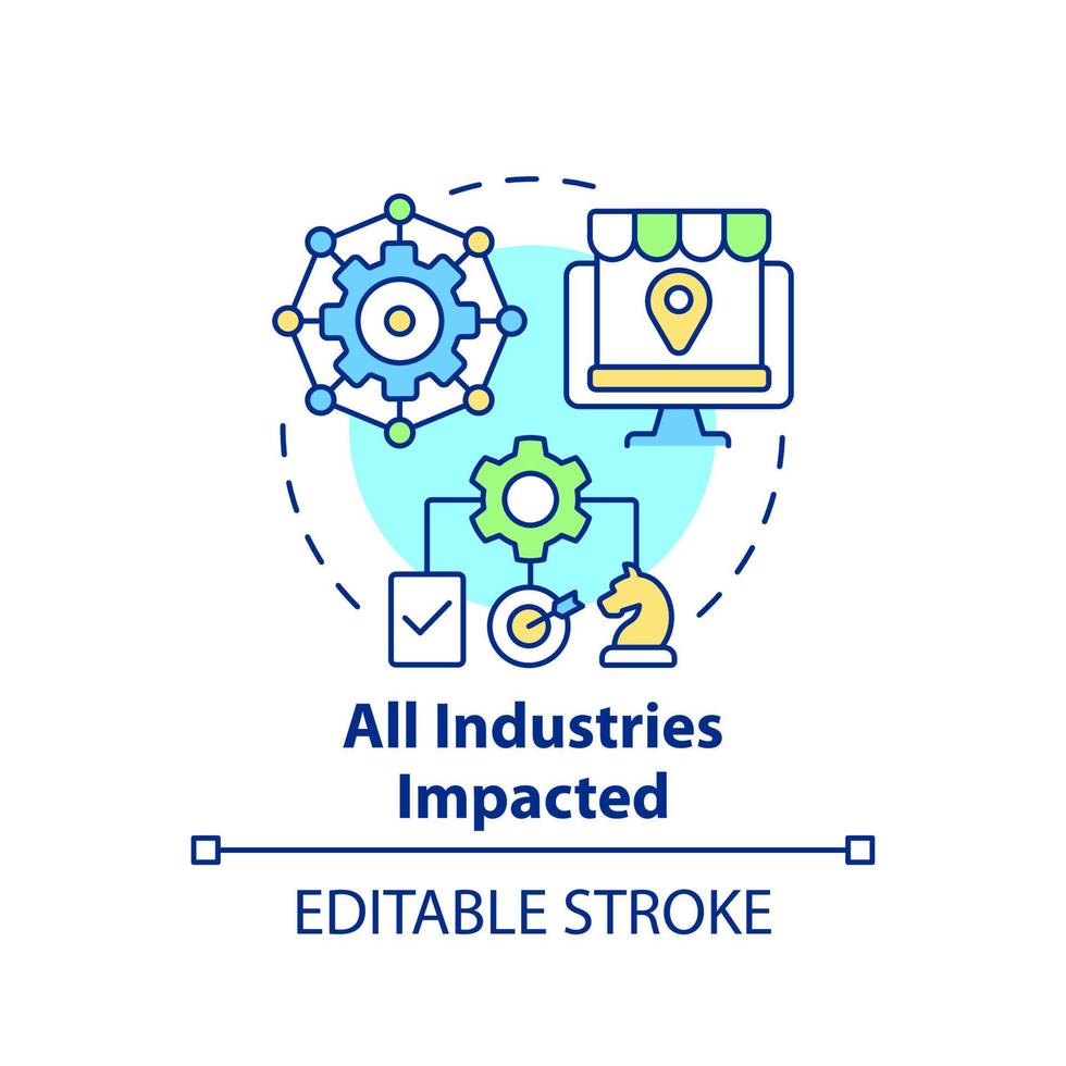 Allt industrier påverkas begrepp ikon. Varför digital först attityd är grundläggande abstrakt aning tunn linje illustration. isolerat översikt teckning. redigerbar stroke. vektor