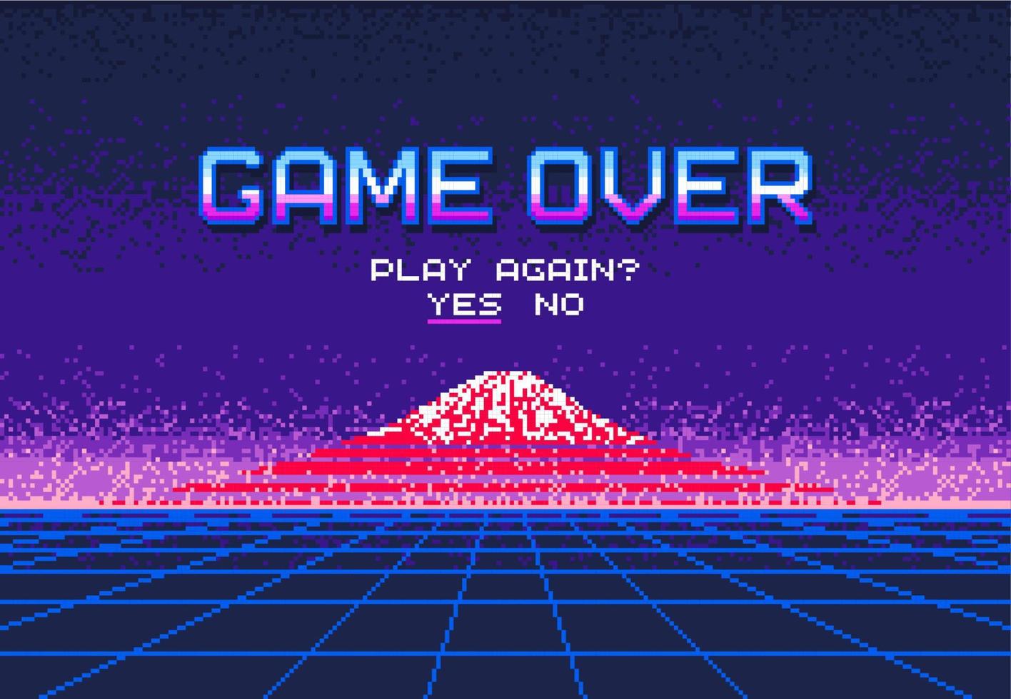 Pixel-Videospiel über dem Bildschirm mit Mount Fujiyama vektor