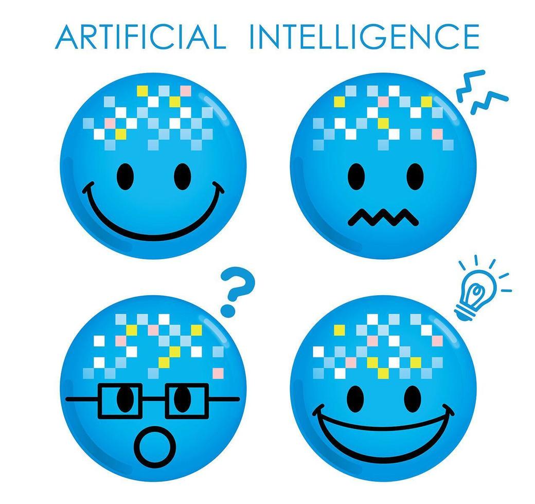 künstliche Intelligenz blaues Emoji-Set vektor