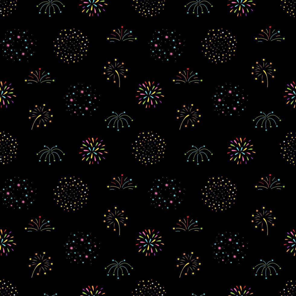 Nahtlose Muster Feuerwerk auf dunklem Hintergrund. neujahrsgeschenkpapier, banner, webdesign, scrapbooking und textilien vektor