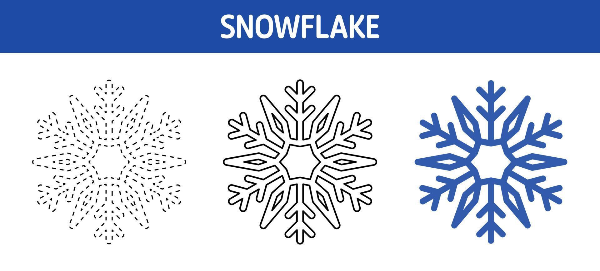 Arbeitsblatt zum Verfolgen und Ausmalen von Schneeflocken für Kinder vektor